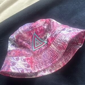 Pink & Purple Tie-Dye Bucket Hat with Teal Triangle Patch